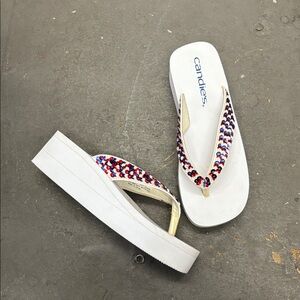 Candie’s Patriotic Y2K Platform Flip Flops Things Size 8